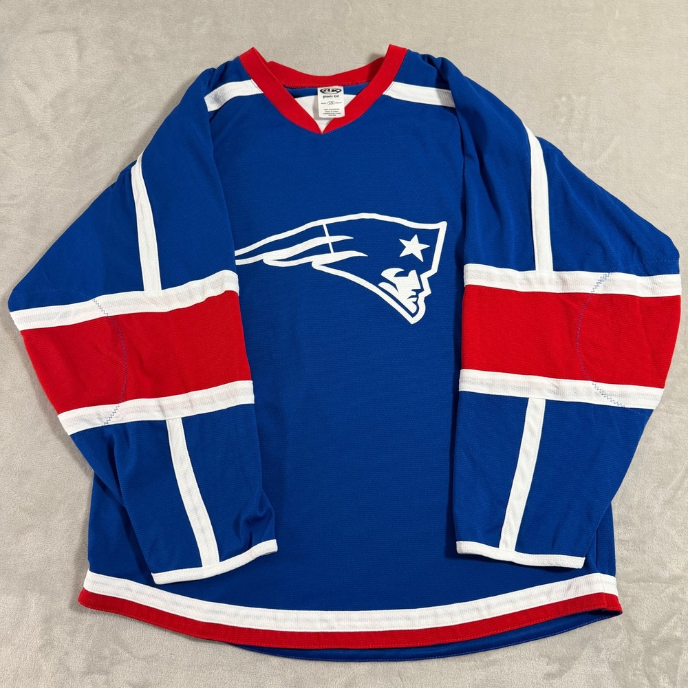 Vintage Y2k New England Patriots Jersey Mens Large Blue Hockey Style #81